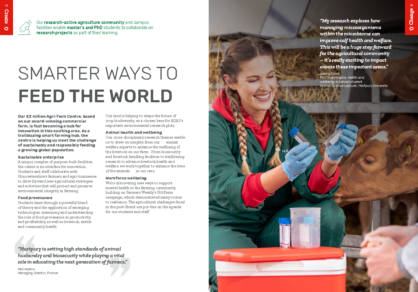 Hartpury University postgraduate prospectus page promoting agriculture research into microbiome