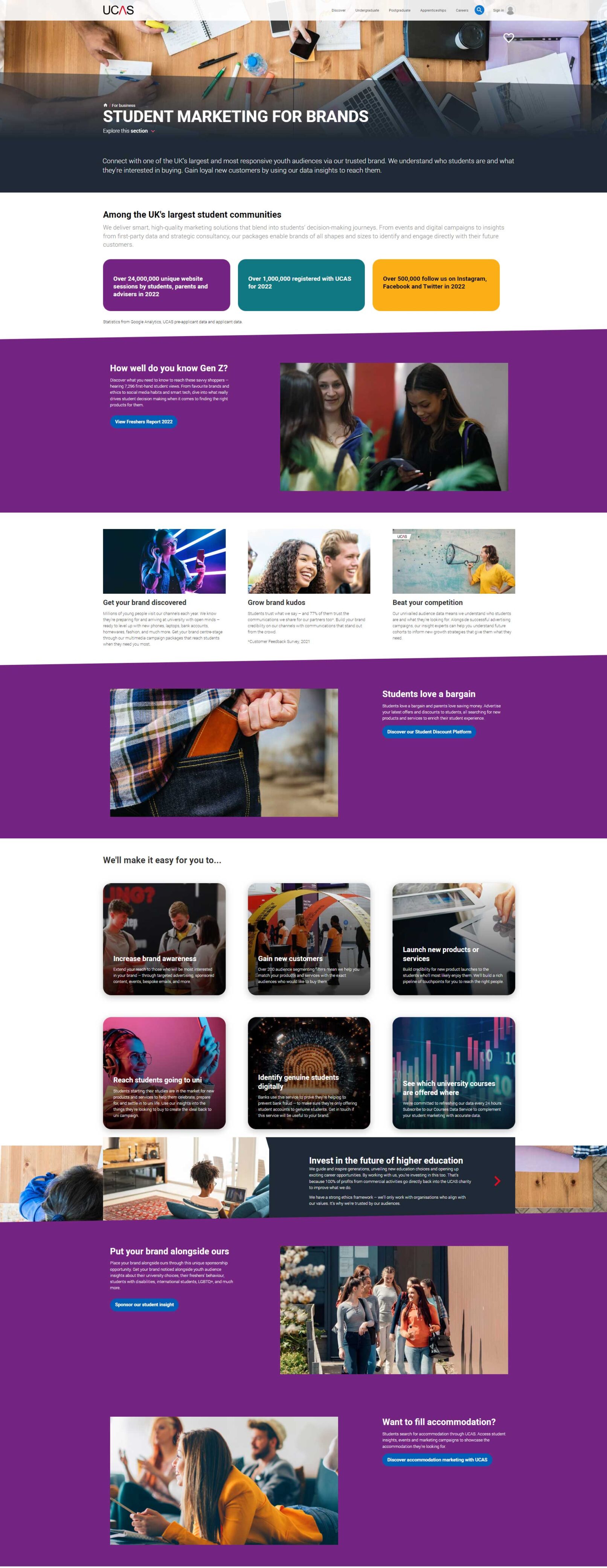 UCAS student marketing for brands website landing page