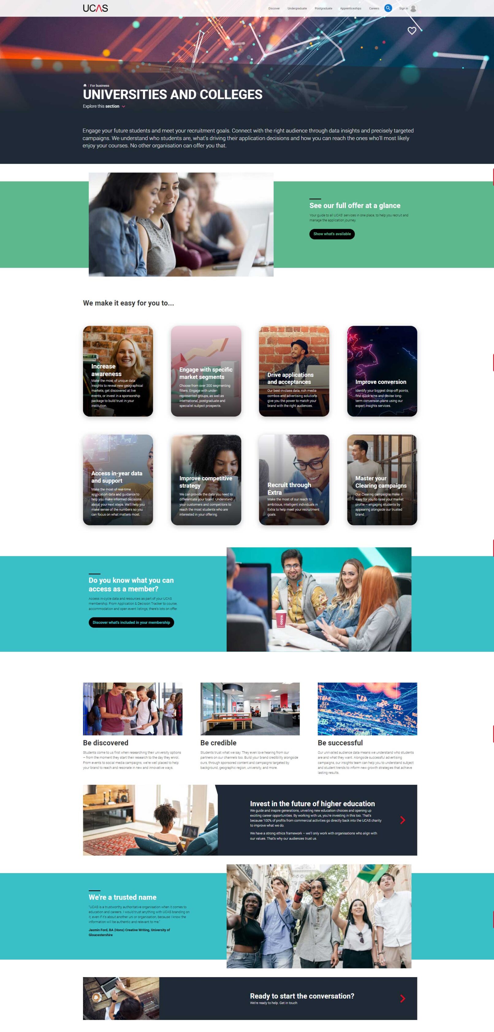 UCAS universities and college website landing page