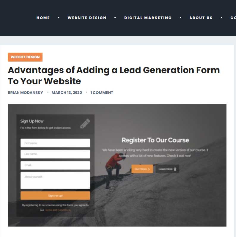 Simple lead generation form example by Black Tiger Creative